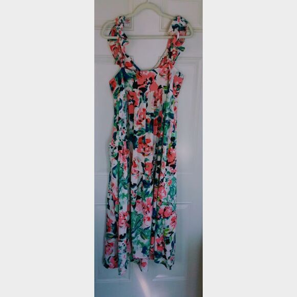 H&M Sundress Women L Summer Picnic Frill Flounce Ruffle Floral Flowy Maxi - Picture 6 of 7